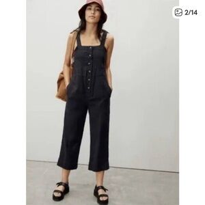 Everlane Black Linen Picnic Button Front Wide Leg Jumpsuit